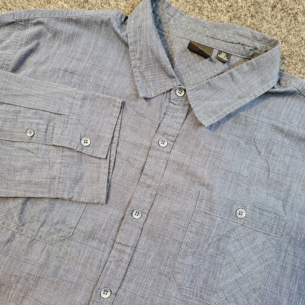 Burnside Mens 2XL Blue Chambray Button Front Shirt Cotton Blend Long Sleeve
